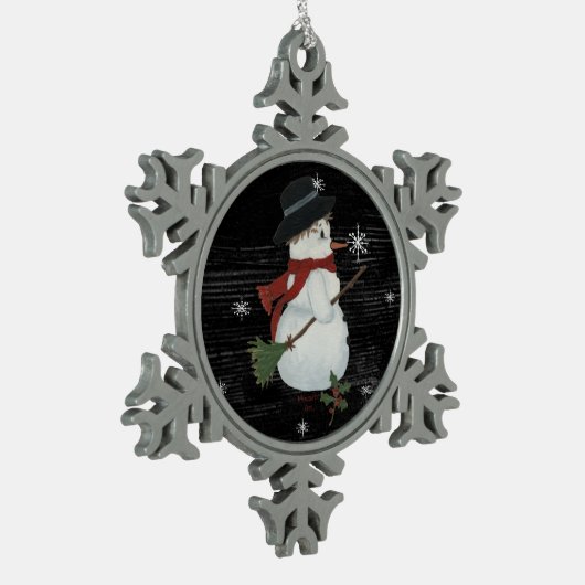 カントリー雪だるまスノーフレークオーナメント スノーフレークピューターオーナメント (左)