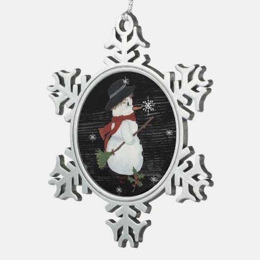 カントリー雪だるまスノーフレークオーナメント スノーフレークピューターオーナメント (右)