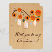 カントリー風のオレンジ色のメイソンジャー　ウェディングプランナーカード 招待状 (正面/裏面)