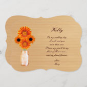 カントリー風のオレンジ色のメイソンジャー メイド・オブ・オナー カード (正面/裏面)