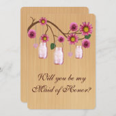 カントリー風のピンクのメイソンジャー お願いカード - 友達がいるからこそ、結婚式は完璧なものになる 招待状 (正面/裏面)