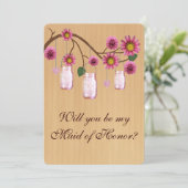 カントリー風のピンクのメイソンジャー お願いカード - 友達がいるからこそ、結婚式は完璧なものになる 招待状 (スタンド正面)