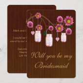 カントリー風のピンクのメイソンジャー　ウェディングプランナーカード 招待状 (正面/裏面)