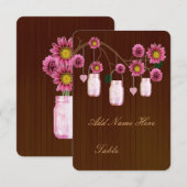 カントリー風のピンクのメイソンジャー テーブルプレイスカード 招待状 (正面/裏面)