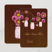 カントリー風のピンクのメイソンジャー テーブルプレースカード 招待状 (正面/裏面)