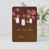 カントリー風のピンクのメイソンジャー テーブルプレースカード 招待状 (スタンド正面)