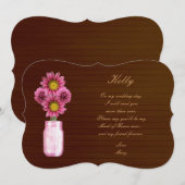 カントリー風のピンクのメイソンジャー メイドオブオナー カード (正面/裏面)