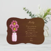 カントリー風のピンクのメイソンジャー メイド・オブ・オナー カード (スタンド正面)