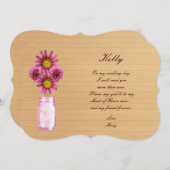カントリー風のピンクのメイソンジャー メイド・オブ・オナー カード (正面/裏面)