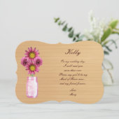 カントリー風のピンクのメイソンジャー メイド・オブ・オナー カード (スタンド正面)