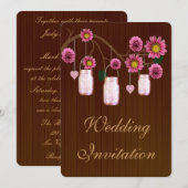 カントリー風のピンクのメイソンジャー 結婚式招待状 招待状 (正面/裏面)