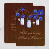 カントリー風のブルー メイソンジャー おしゃれなウェディングプランナー カード (正面/裏面)