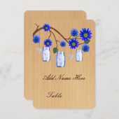 カントリー風のブルー メイソンジャー テーブルプレースカード 招待状 (正面/裏面)