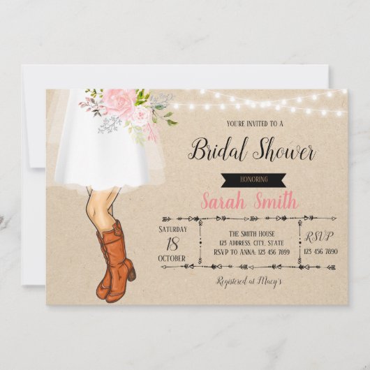 カントリー風のブーツのウェディングパーティーのランチョン招待状 招待状 (正面)