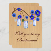 カントリー風のルーストブルーのメイソンジャー ブライズメイドカード 招待状 (正面/裏面)