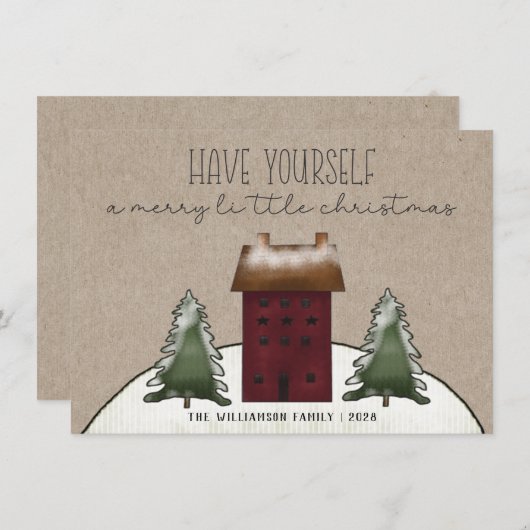カントリー風のログハウスのクリスマスカード シーズンカード (正面/裏面)
