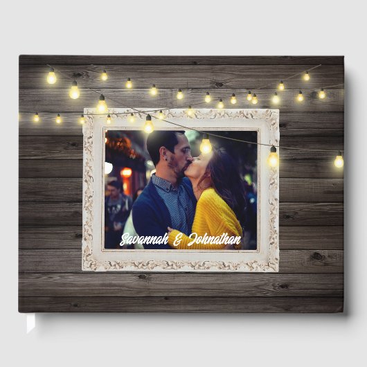 カントリー風の木製イルミネーション アウトドア ラスティックウェディング ゲストブック (正面)