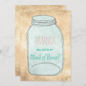 カントリー風の素朴なメイソンジャー　あなたは私のメイドオブオナーになりますか 招待状 (正面/裏面)