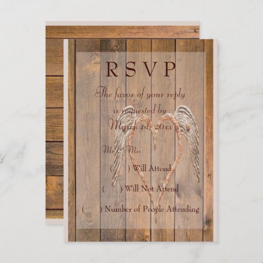 カントリー風の素朴な天使の羽のウェディング インビテーションポストカード (正面/裏面)