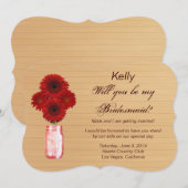 カントリー風の素朴な赤いメイソンジャー ブライドスマイド カード (正面/裏面)