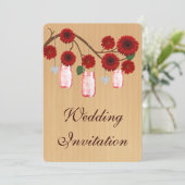 カントリー風の素朴な赤いメイソンジャー 結婚式招待状 招待状 (スタンド正面)