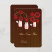 カントリー風の赤いメイソンジャー テーブルプレースカード 招待状 (正面/裏面)