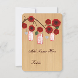 カントリー風の赤いメイソンジャー テーブルプレースカード 招待状