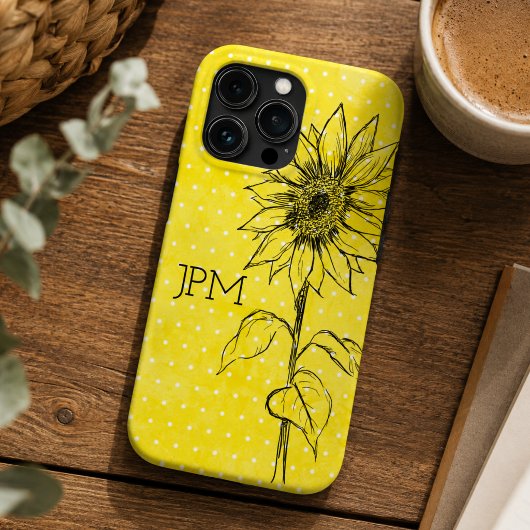 カントリー風の黄色いドットと手描きのひまわり Case-Mate iPhoneケース