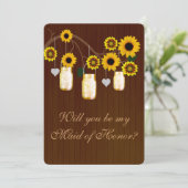 カントリー風の黄色いメイソンジャーお守りカード 招待状 (スタンド正面)