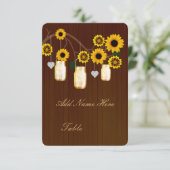 カントリー風の黄色いメイソンジャー テーブルプレイスカード 招待状 (スタンド正面)