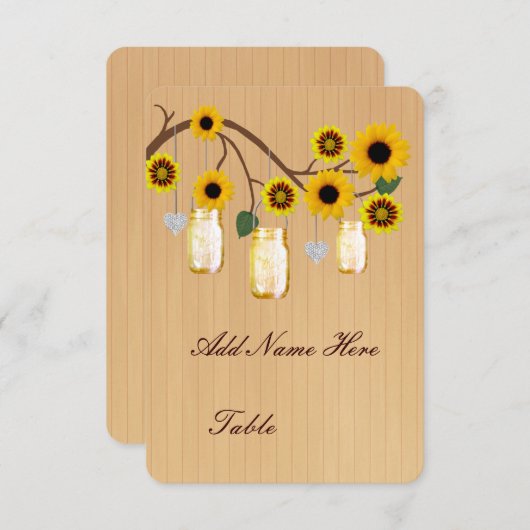 カントリー風の黄色いメイソンジャー テーブルプレイスカード 招待状 (正面/裏面)