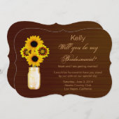 カントリー風の黄色のメイソンジャー お願いカード 招待状 (正面/裏面)