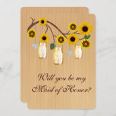 カントリー風の黄色のメイソンジャー メイド・オブ・オナー カード (正面/裏面)