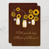 カントリー風の黄色のメイソンジャー メイド・オブ・オナー カード (正面/裏面)