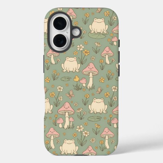 カントリー風カエルとキノコの草原柄フォンケース Case-Mate iPhoneケース (裏面)