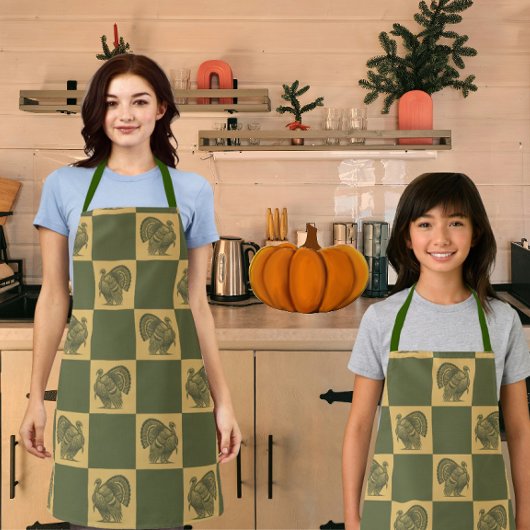 カントリー風ダサかわグリーンターキーチェック エプロン