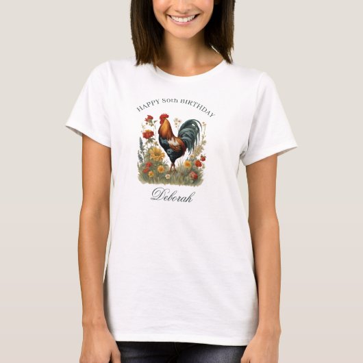 カントリー風ニワトリ | 名前入りキッチン・ティー Tシャツ (正面)
