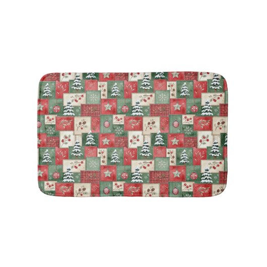 カントリー風パッチワークのクリスマスパターン バスマット (正面)