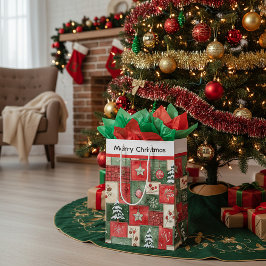 カントリー風パッチワークのクリスマスパターン ミディアムペーパーバッグ