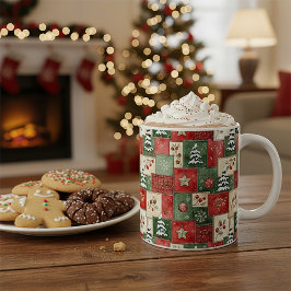 カントリー風パッチワーク クリスマスパターン コーヒーマグカップ