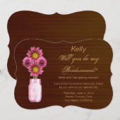 カントリー風ピンクのメイソンジャーお願いカード 招待状 (正面/裏面)