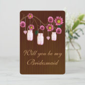 カントリー風ピンクのメイソンジャー お願い、結婚式の仲人になって！カード 招待状 (スタンド正面)