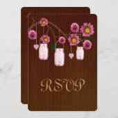 カントリー風ピンクのメイソンジャー 返信カード 招待状 (正面/裏面)