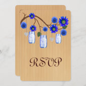 カントリー風ブルーのメイソンジャー　返信カード 招待状 (正面/裏面)