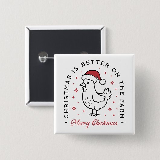 カントリー風味のクリスマスの鶏の面白い農場の動物 缶バッジ (正面&裏面)