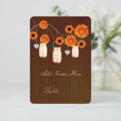 カントリー風 オレンジ色のメイソンジャー テーブルプレイスカード 招待状 (スタンド正面)