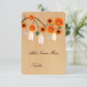 カントリー風 オレンジ色のメイソンジャー テーブルプレイスカード 招待状 (スタンド正面)