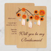 カントリー風 オレンジ色のメイソンジャー ブライドスマイド カード (正面/裏面)