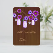 カントリー風 ラスティック パープル メイソンジャー テーブルプレースカード 招待状 (スタンド正面)