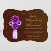 カントリー風 ラスティック パープル メイソンジャー 花嫁の仲間 カード (正面/裏面)